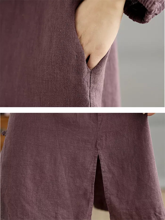 Women's Vintage Cotton Linen Long Coat Chinese Style Frog Button Zen Cardigan Trench Jacket