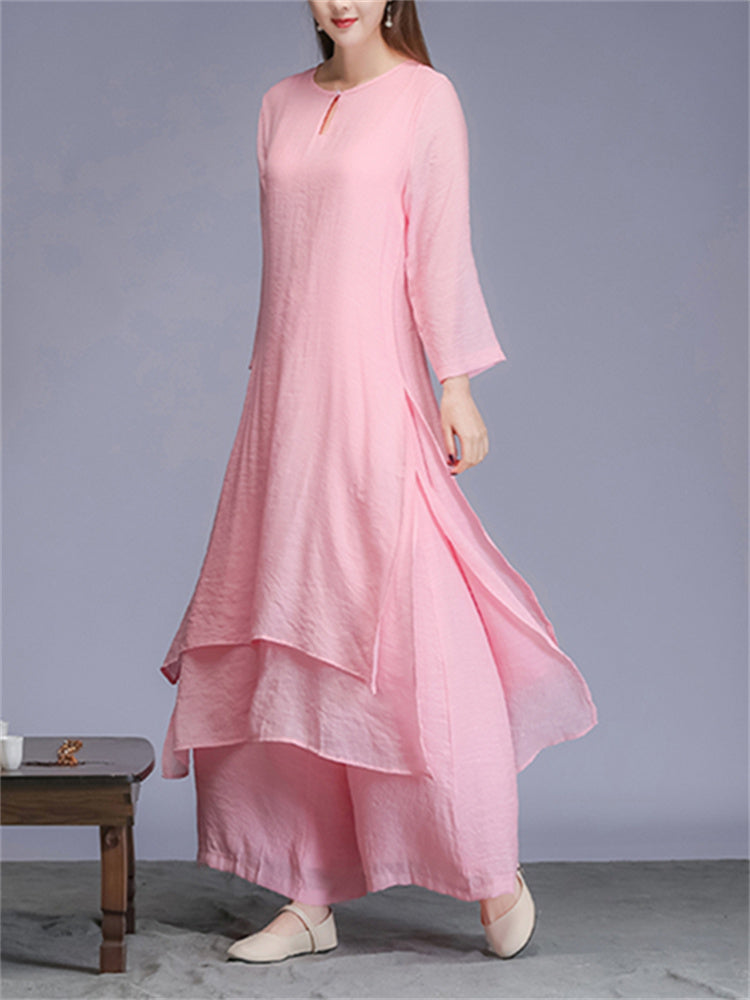 Vintage Ethnic Loose-Fit Two Piece Set with Zen-Inspired Design Sweet and Elegant