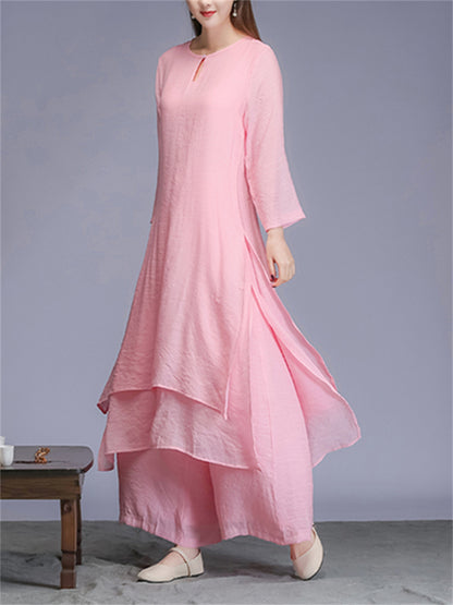 Conjunto holgado de dos piezas étnico vintage con diseño de inspiración zen, dulce y elegante.