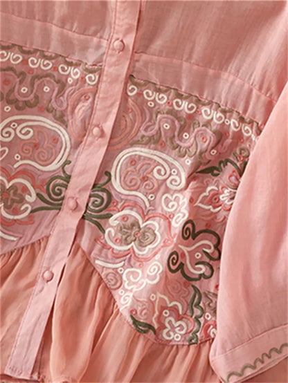 Leichtes, besticktes Ramie-Sommerhemd im chinesischen Stil für Damen