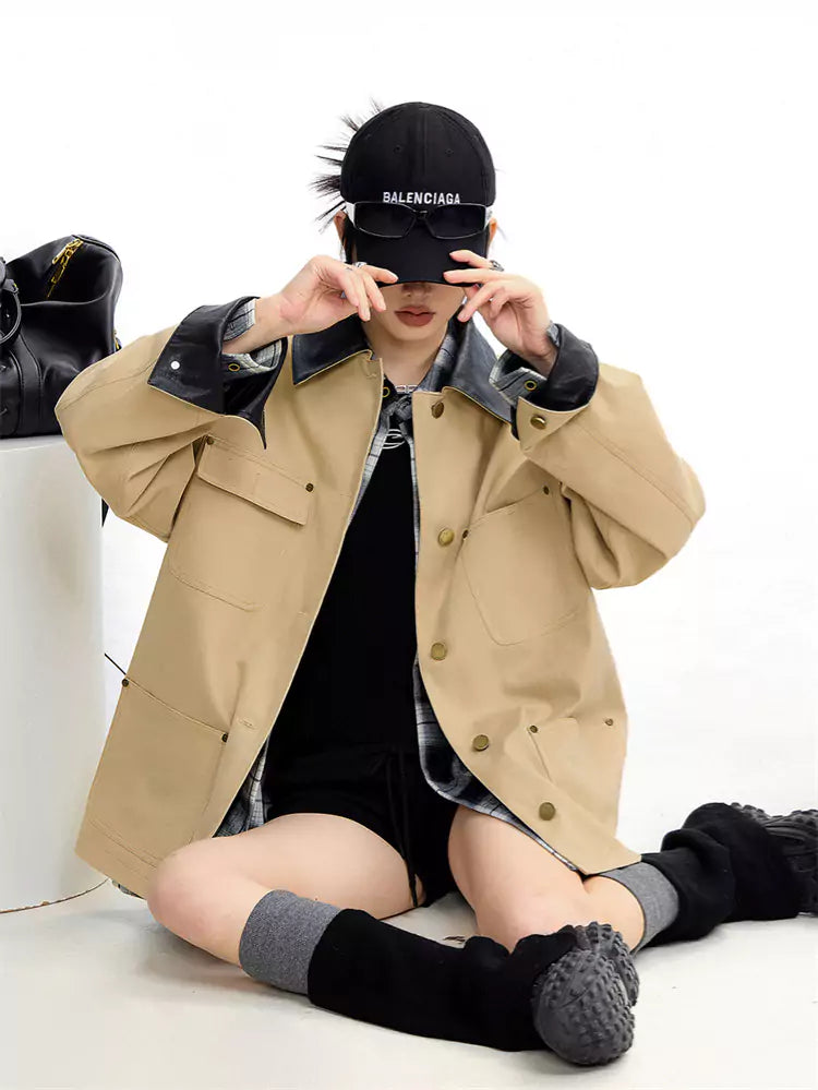 American Style Khaki Short Trench Jacket for Women