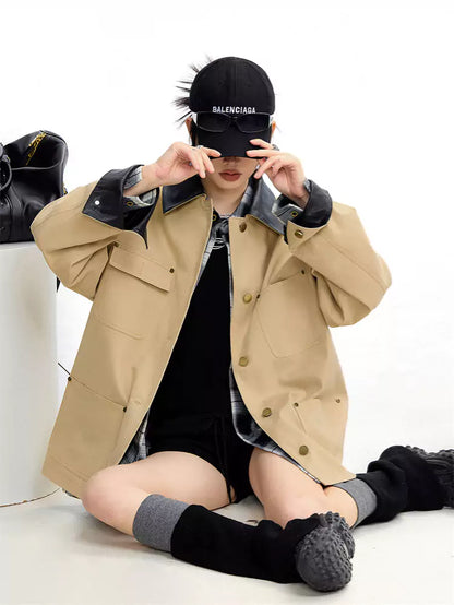 Kurzer Trenchcoat im amerikanischen Stil, Khaki, für Damen