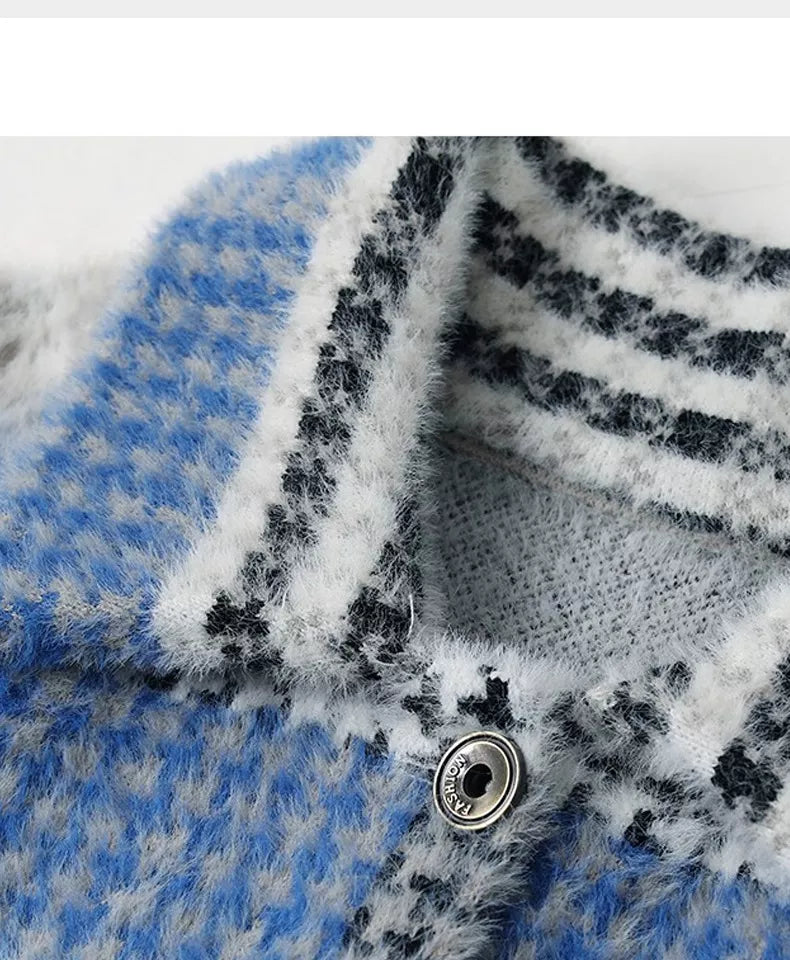 Short Plaid Faux Mink Fur Jacket for Women