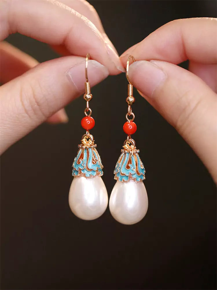 Nuevos pendientes colgantes de estilo chino clásico con perlas cloisonné, diseño elegante.