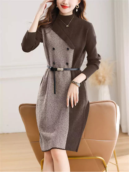 Strickkleid mit halbem Rollkragen für Damen – mittellanges, lässiges Herbst-Winter-Outfit