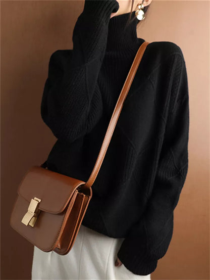 Suéter de punto de rombos con cuello alto para mujer