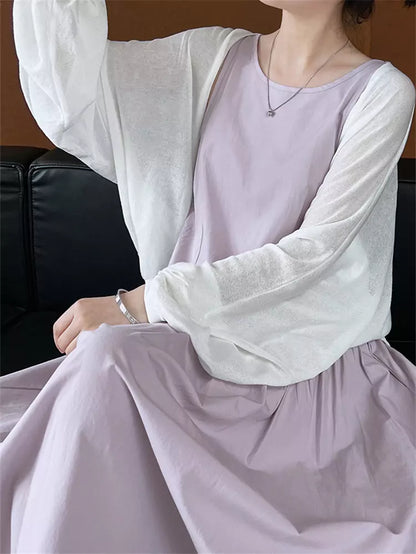 Lila minimalistisches, schickes, plissiertes Tanktop-Maxikleid in A-Linie