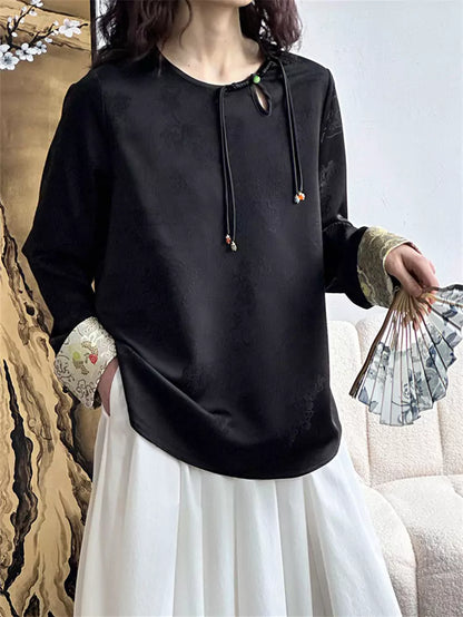 Vintage Inspired Apricot Satin Jacquard Blouse with Chinese Knot Buttons