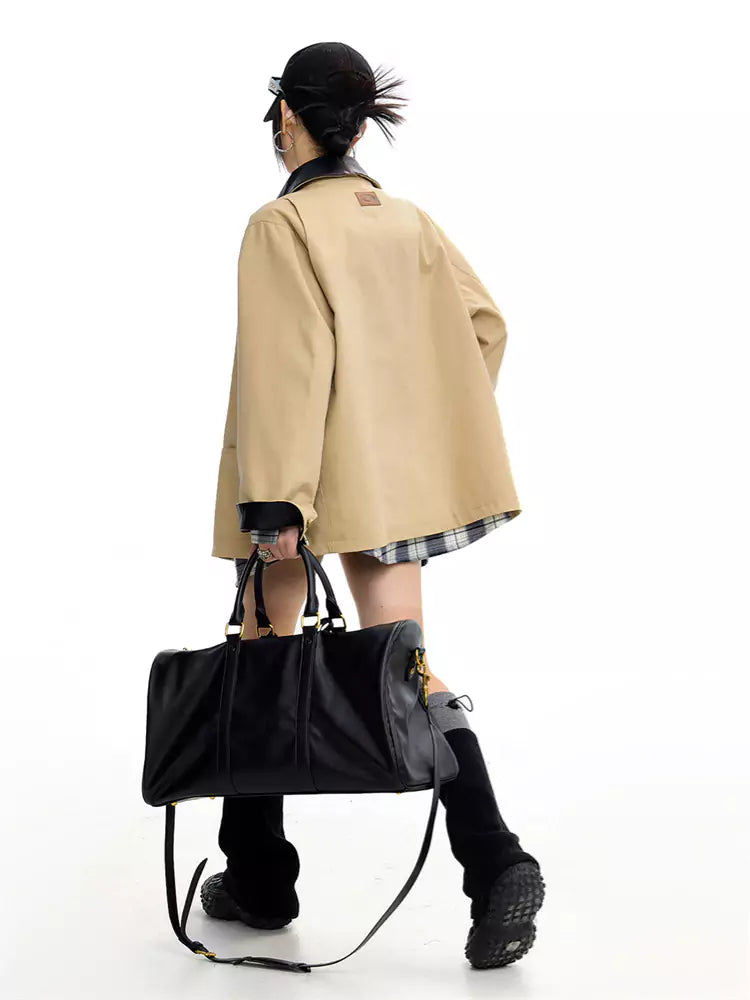 American Style Khaki Short Trench Jacket for Women