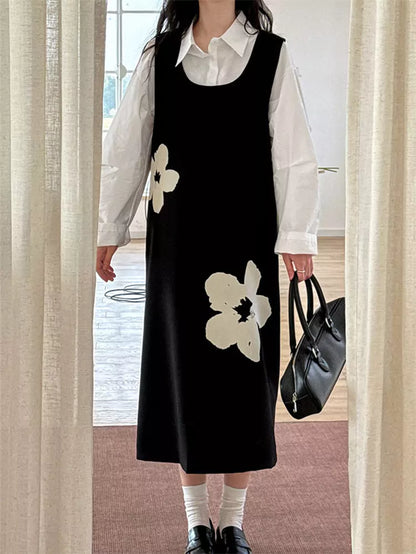 Ärmelloses Kleid im französischen Chic mit U-Ausschnitt und Flockdruck