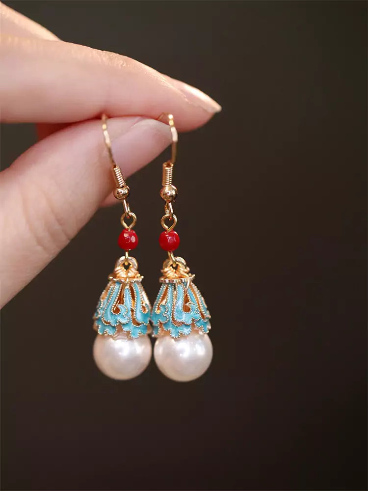 Nuevos pendientes colgantes de estilo chino clásico con perlas cloisonné, diseño elegante.