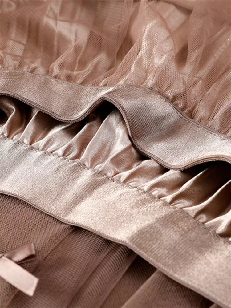 Hochwertiger, beidseitig tragbarer Tüllrock mit Schleife, unregelmäßigem Saum und A-Linien-Schnitt für Damen