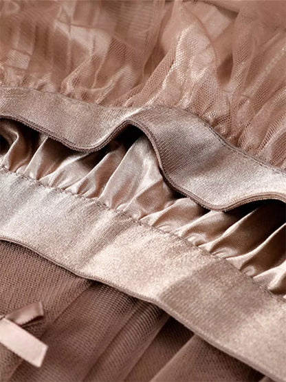 Hochwertiger, beidseitig tragbarer Tüllrock mit Schleife, unregelmäßigem Saum und A-Linien-Schnitt für Damen