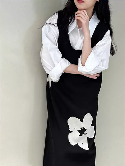 Ärmelloses Kleid im französischen Chic mit U-Ausschnitt und Flockdruck