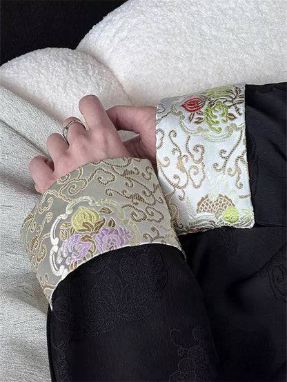 Vintage Inspired Apricot Satin Jacquard Blouse with Chinese Knot Buttons