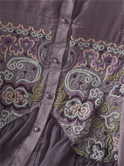 Leichtes, besticktes Ramie-Sommerhemd im chinesischen Stil für Damen