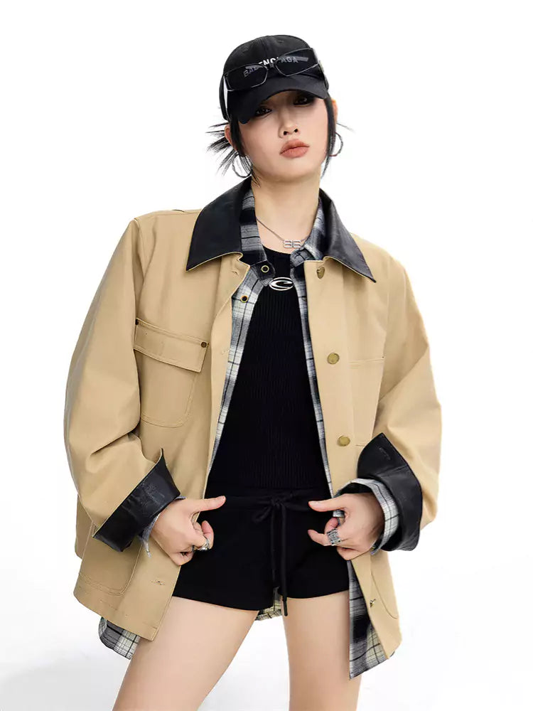 American Style Khaki Short Trench Jacket for Women