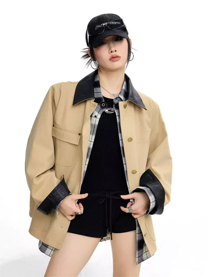 Kurzer Trenchcoat im amerikanischen Stil, Khaki, für Damen