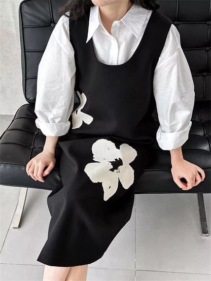 Ärmelloses Kleid im französischen Chic mit U-Ausschnitt und Flockdruck