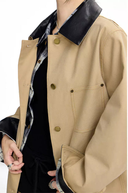 Kurzer Trenchcoat im amerikanischen Stil, Khaki, für Damen