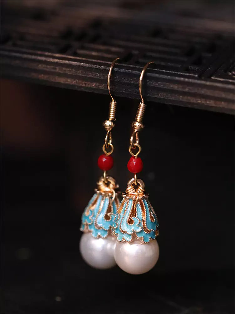 Nuevos pendientes colgantes de estilo chino clásico con perlas cloisonné, diseño elegante.