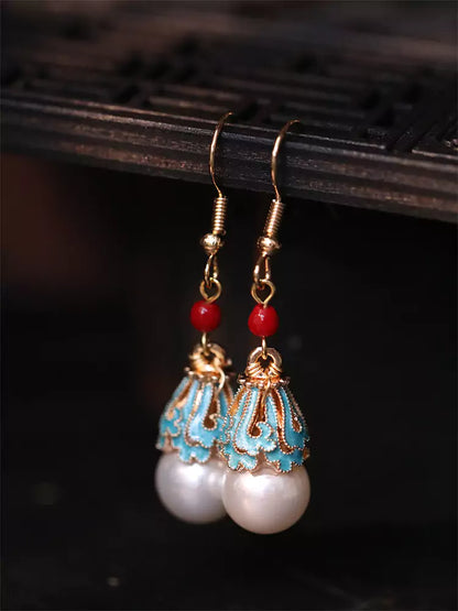 Klassische Perlen-Cloisonné-Ohrhänger im neuen chinesischen Stil – Elegantes Design