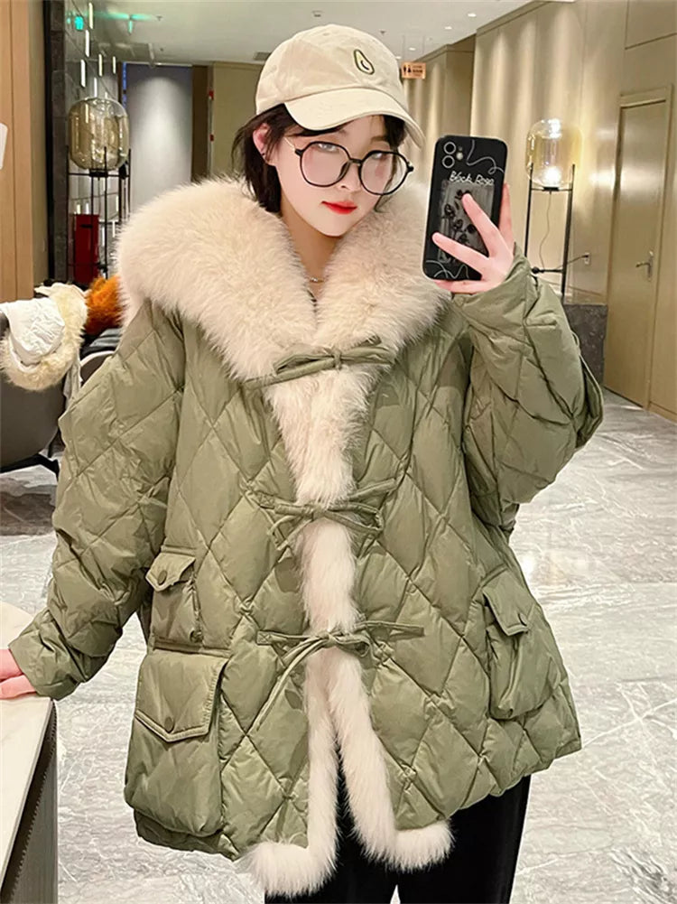 Mittellanger Parka mit Kunstfuchspelzbesatz für Damen