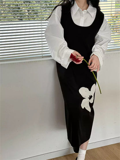 Ärmelloses Kleid im französischen Chic mit U-Ausschnitt und Flockdruck