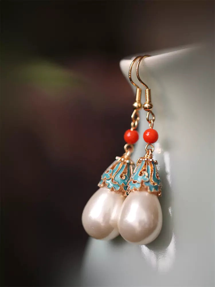 Nuevos pendientes colgantes de estilo chino clásico con perlas cloisonné, diseño elegante.