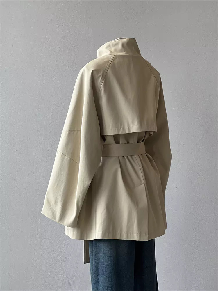 Vintage British Style Stand Collar Trench Coat for Women