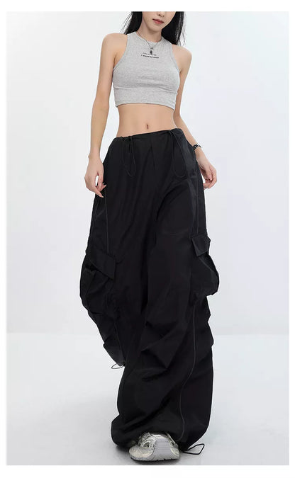 Pantalones cargo grises de secado rápido estilo paracaídas americano para mujer