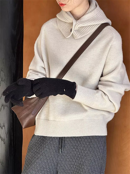 Suéter de punto con cuello redondo y capucha desmontable para mujer, color amarillo, con diseño