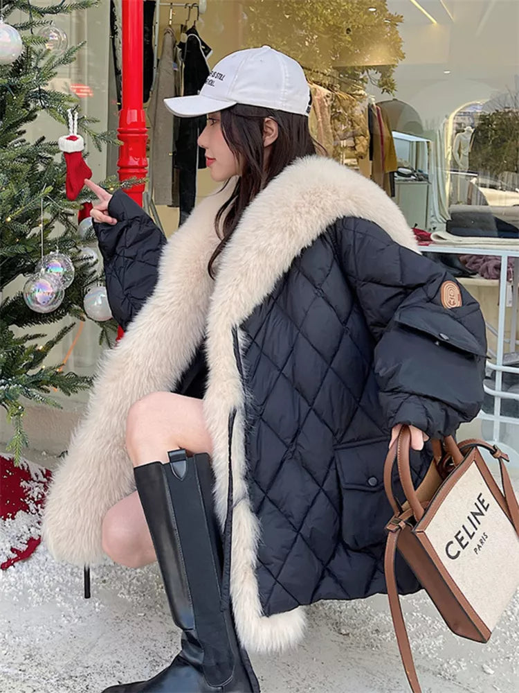 Mittellanger Parka mit Kunstfuchspelzbesatz für Damen