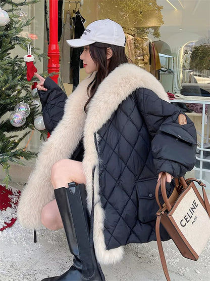 Mittellanger Parka mit Kunstfuchspelzbesatz für Damen