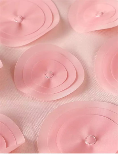 Stilvoller Damen-Midirock in A-Linie mit hohem Bund, 3D-Blumenmuster und Mesh-Einsätzen.