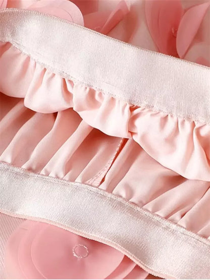 Stilvoller Damen-Midirock in A-Linie mit hohem Bund, 3D-Blumenmuster und Mesh-Einsätzen.