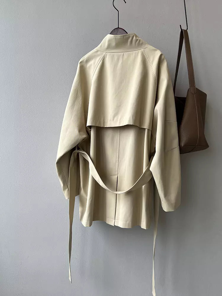 Vintage British Style Stand Collar Trench Coat for Women