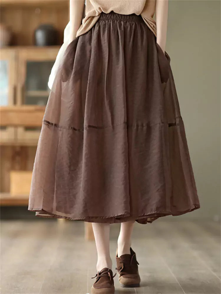 Elegant A-Line Tulle Patchwork Skirt with Artistic Flair