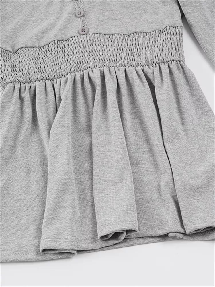 Black Lace Trim V-Neck Smocked Bell Sleeve Top