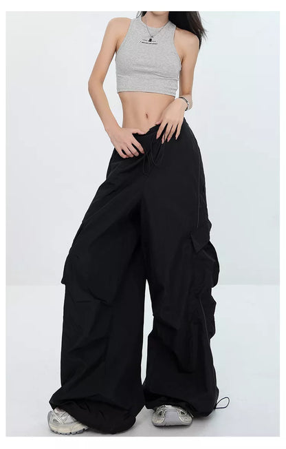 Pantalones cargo grises de secado rápido estilo paracaídas americano para mujer