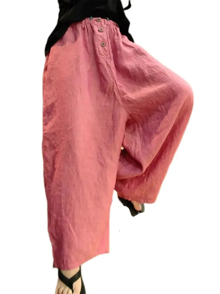 Retro Linen Wide-Leg Pants for Women
