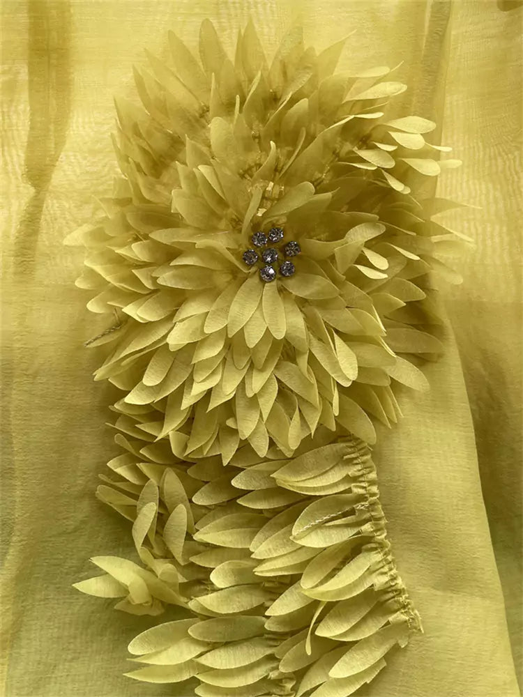 Französische 3D-Blumenbluse mit Puffärmeln und schmaler Passform für Damen