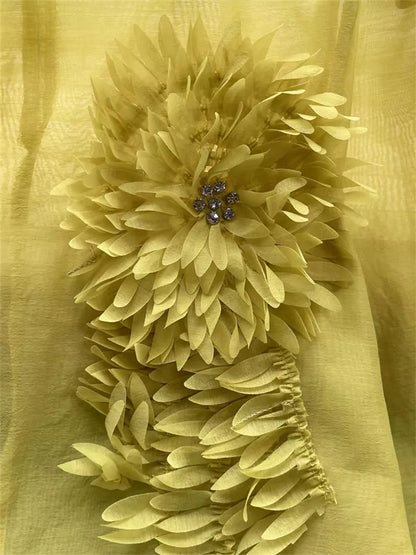 Französische 3D-Blumenbluse mit Puffärmeln und schmaler Passform für Damen