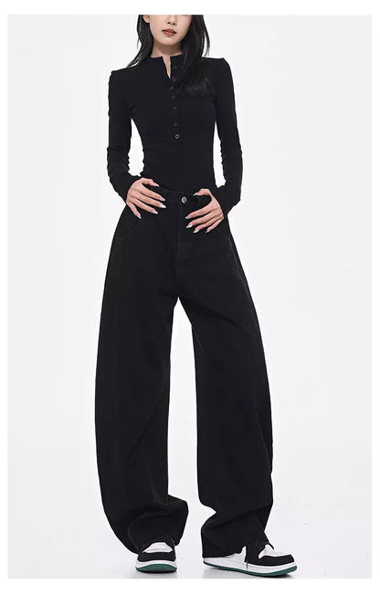 Vaqueros de pierna ancha con diseño curvo y deconstruido vintage para mujer