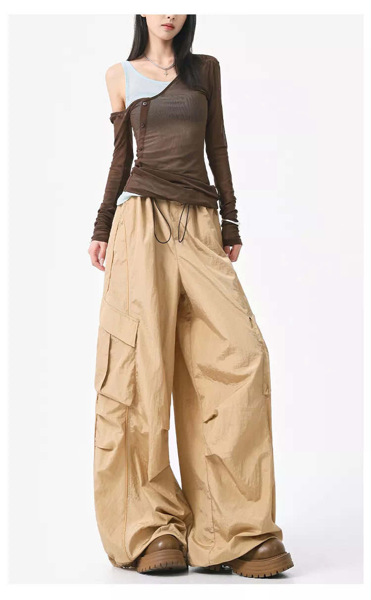 Pantalones cargo grises de secado rápido estilo paracaídas americano para mujer