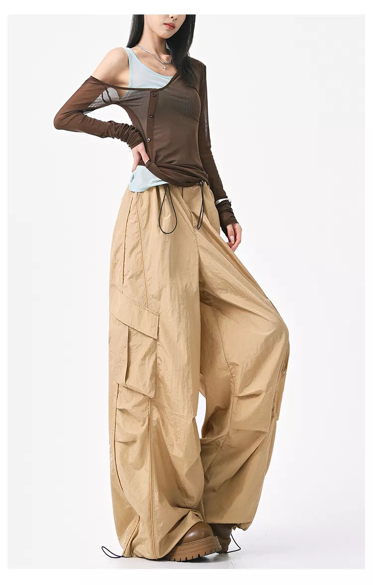 Pantalones cargo grises de secado rápido estilo paracaídas americano para mujer