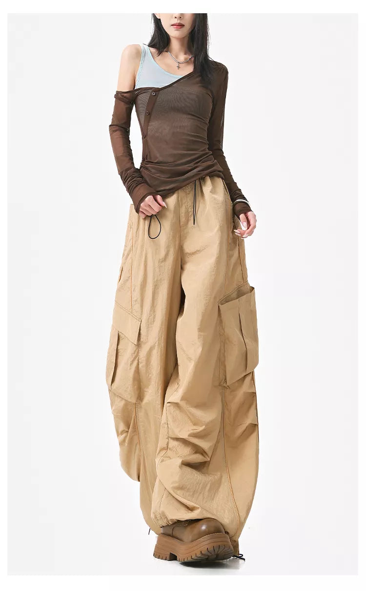 Pantalones cargo grises de secado rápido estilo paracaídas americano para mujer