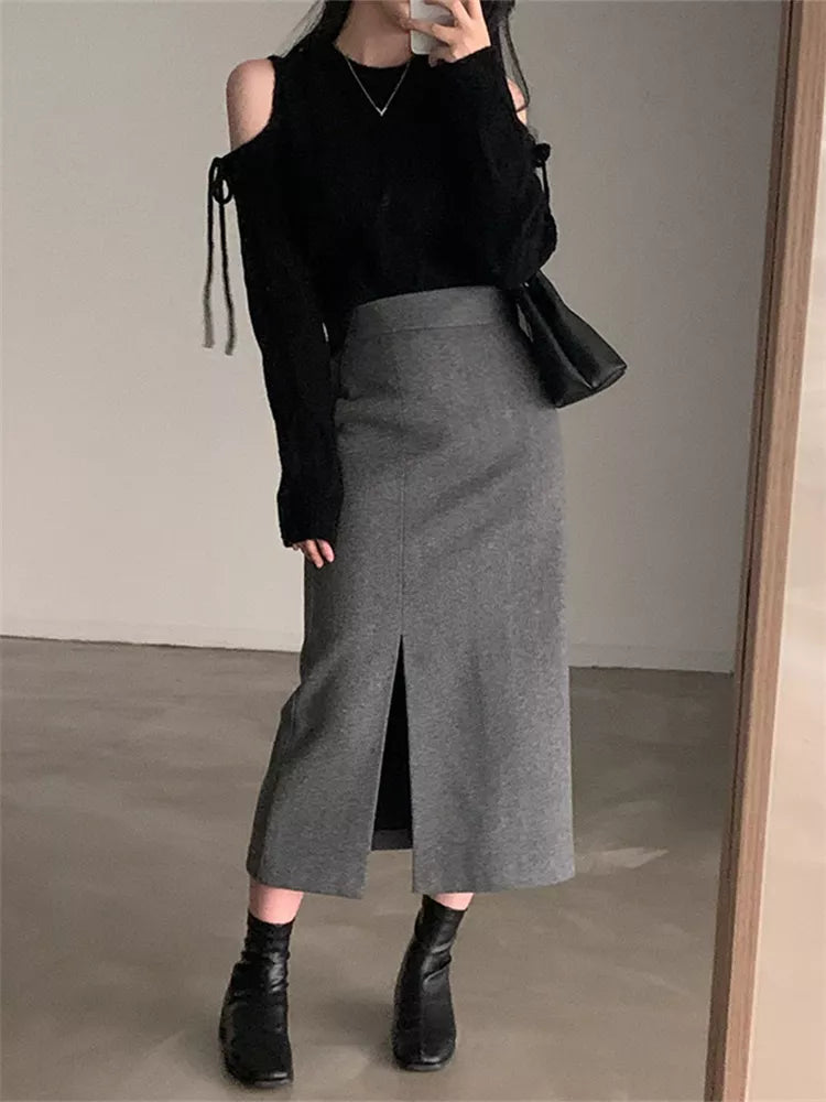 Women's Vintage Burgundy Cold Shoulder Cable Knit Sweater Ribbon Lace-Up Sleeve