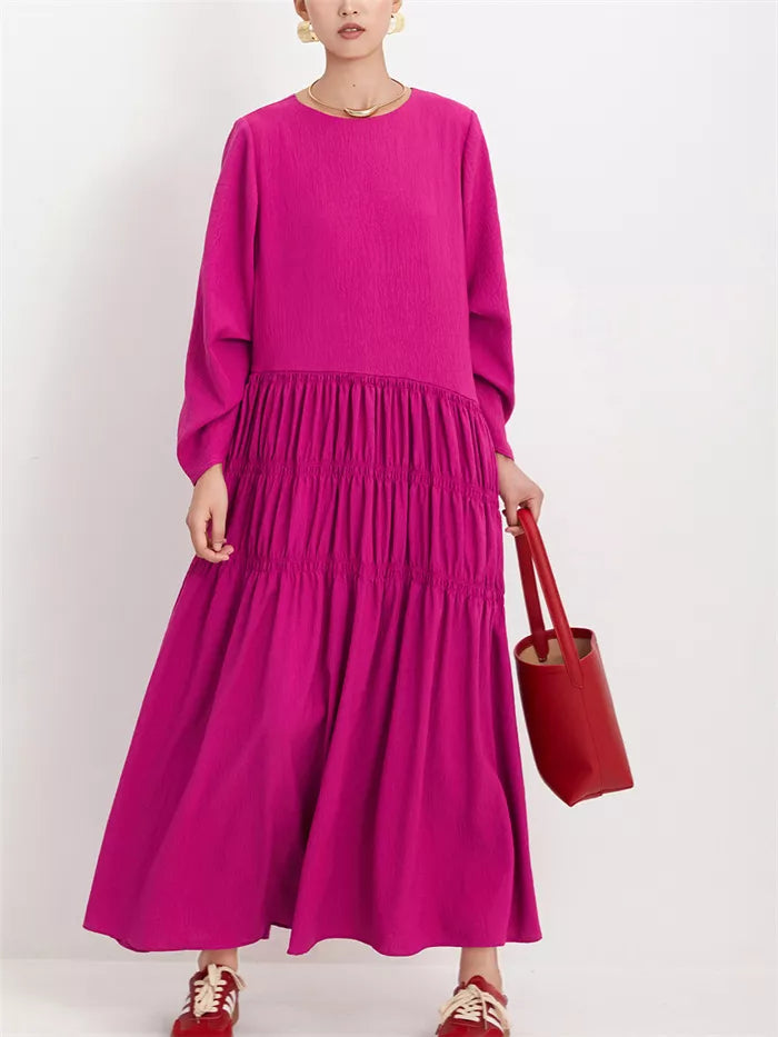 Women's Burgundy Crinkled Texture Maxi Dress