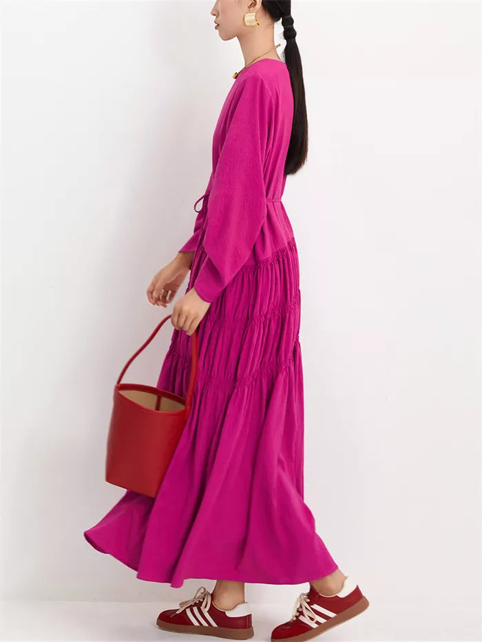 Women's Burgundy Crinkled Texture Maxi Dress